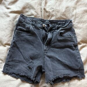 Distressed Black Denim Shorts